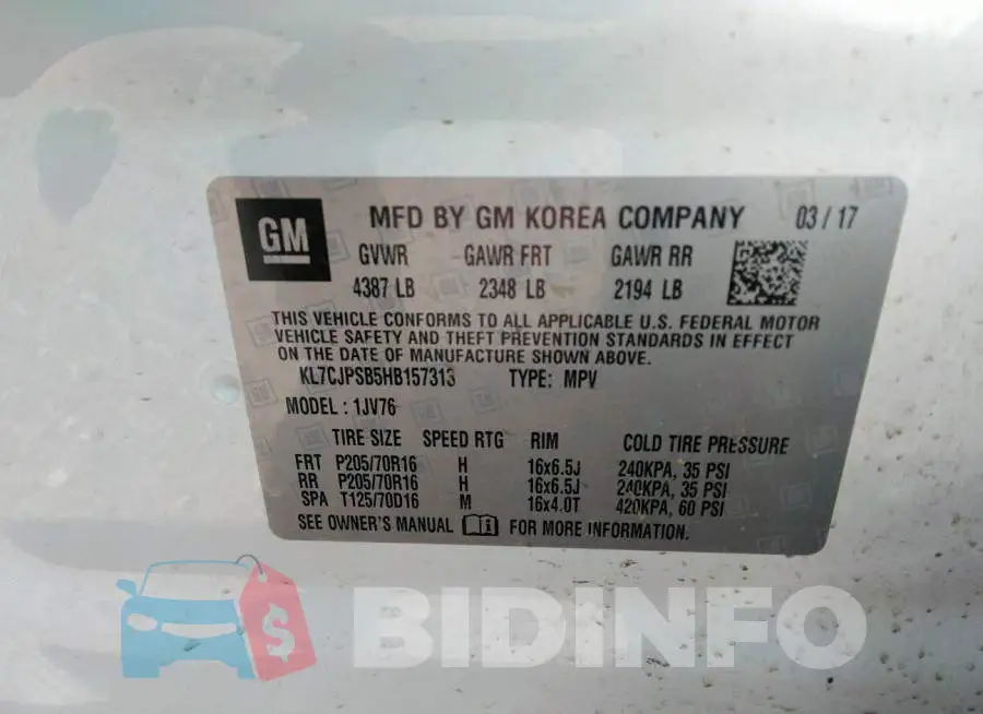 KL7CJPSB5HB157313 Photo# 9