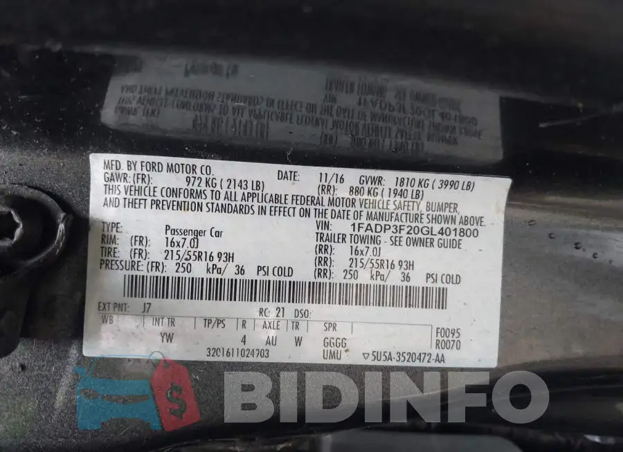 1FADP3F20GL401800 Photo# 9