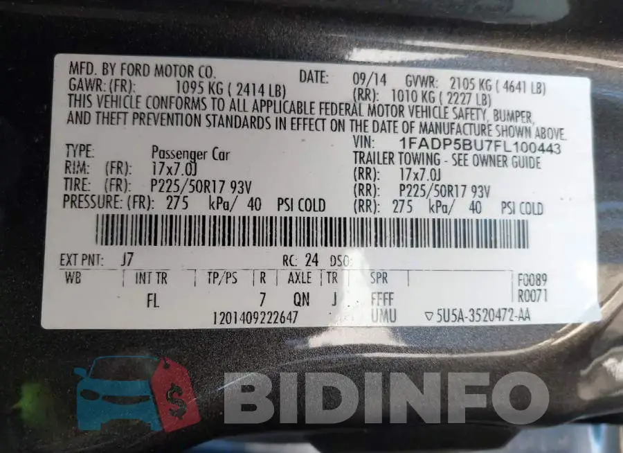 1FADP5BU7FL100443 Photo# 9