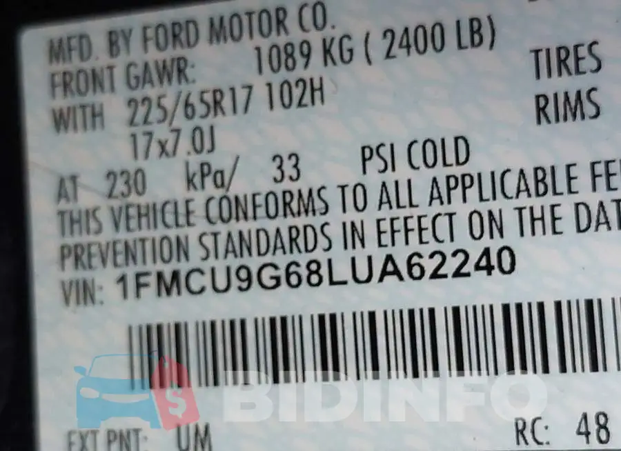 1FMCU9G68LUA62240 Photo# 9