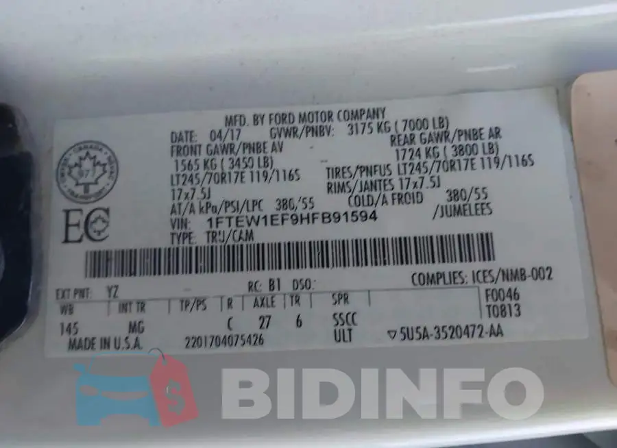 1FTEW1EF9HFB91594 Photo# 9