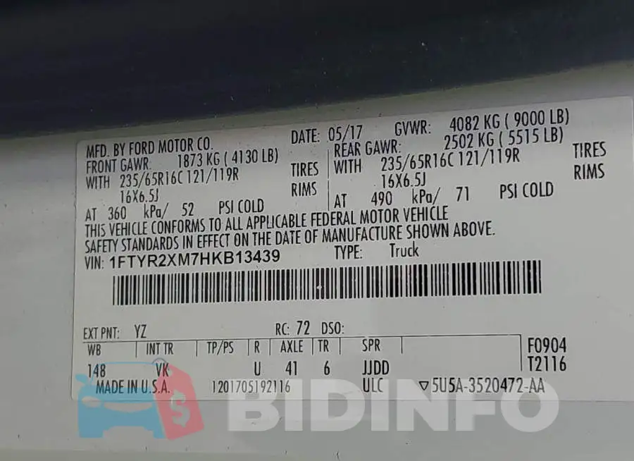 1FTYR2XM7HKB13439 Photo# 9