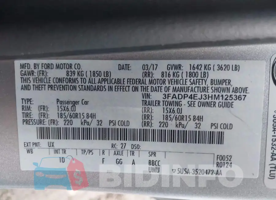3FADP4EJ3HM125367 Photo# 9