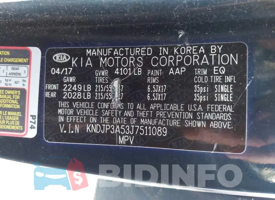 KNDJP3A53J7511089 Photo# 9