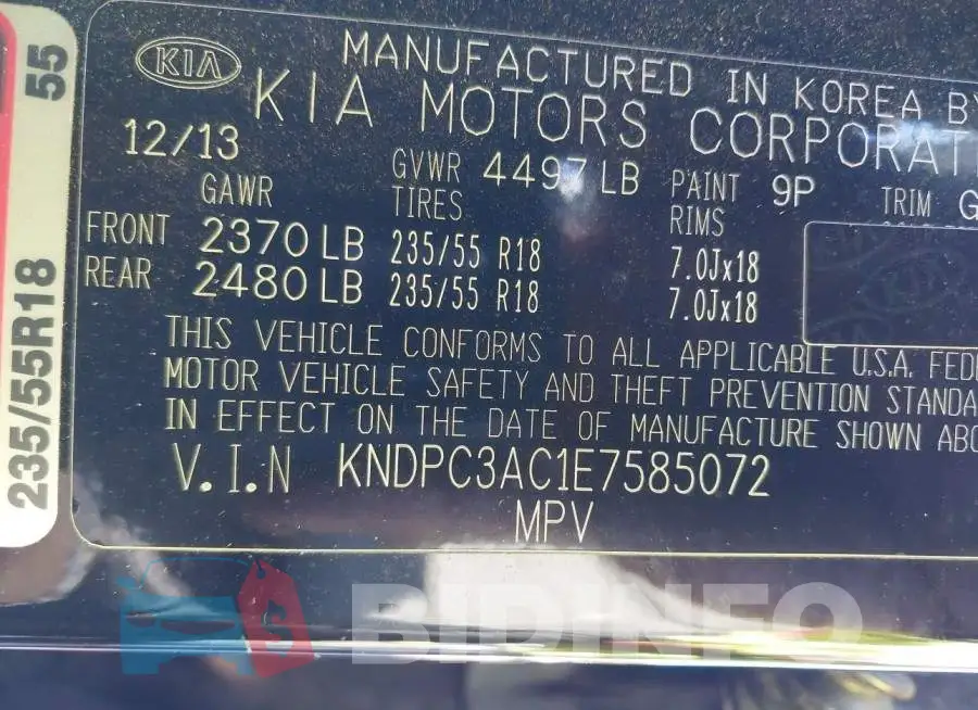 KNDPC3AC1E7585072 Photo# 9