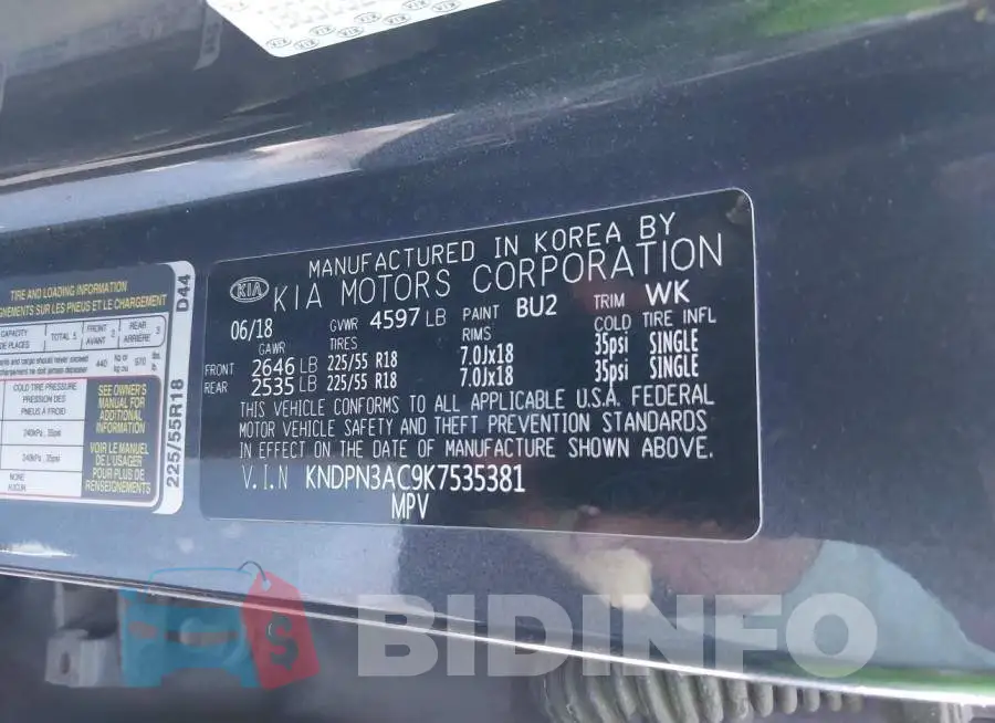 KNDPN3AC9K7535381 Photo# 9