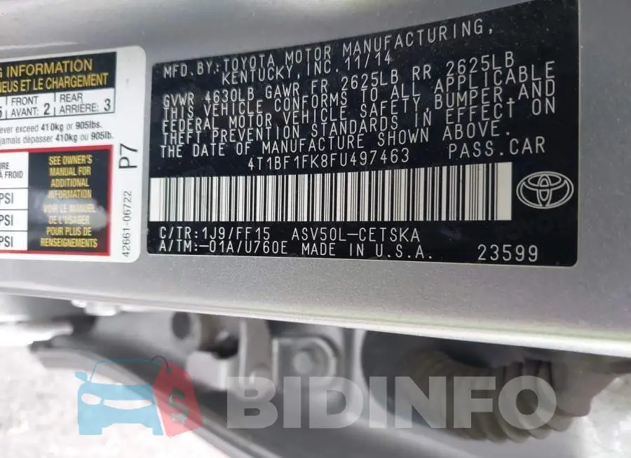 4T1BF1FK8FU497463 Photo# 9