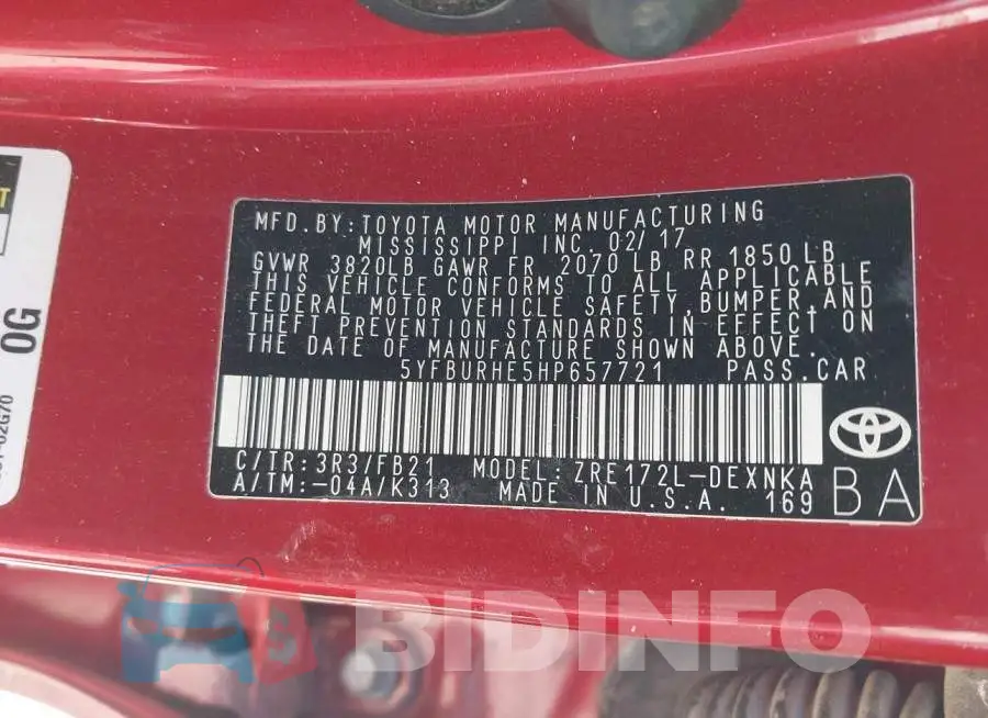 5YFBURHE5HP657721 Photo# 9