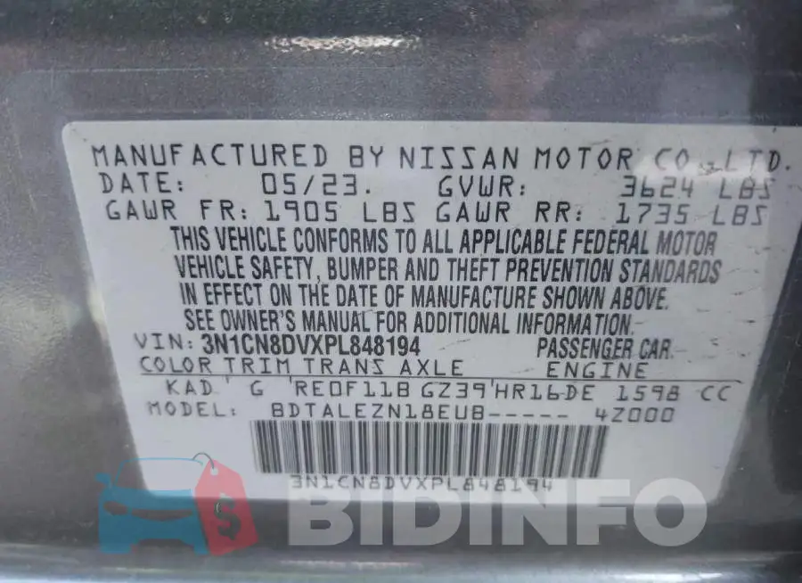 3N1CN8DVXPL848194 Photo# 9