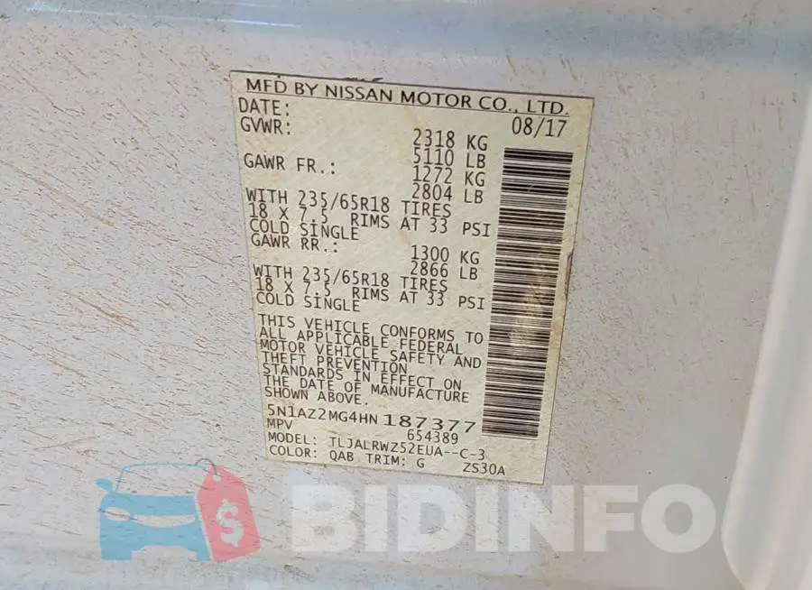 5N1AZ2MG4HN187377 Photo# 9
