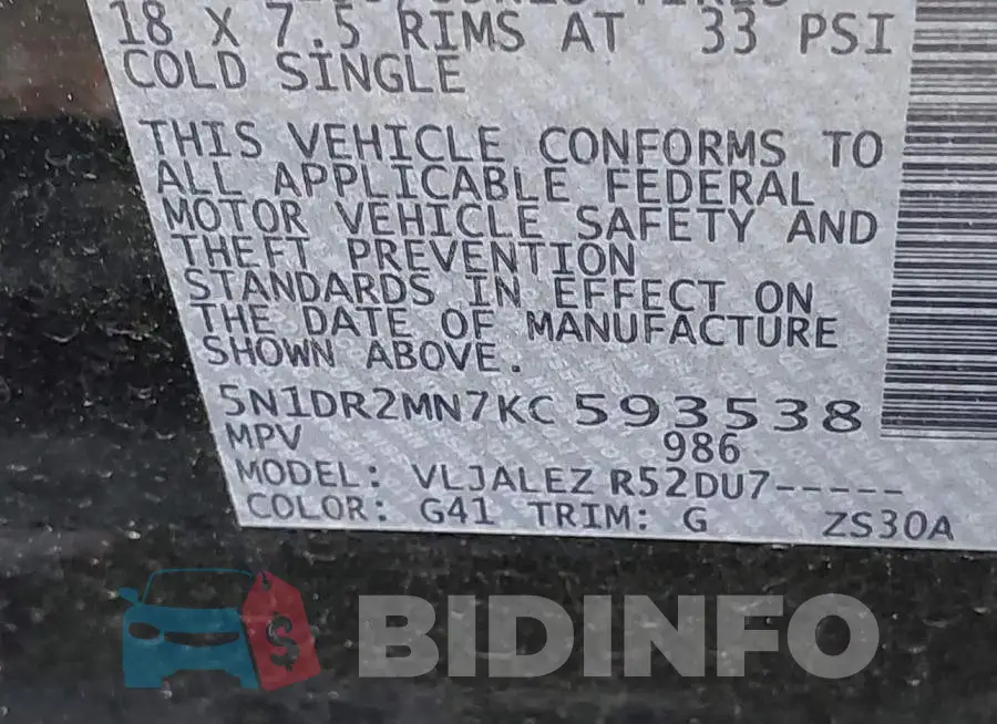 5N1DR2MN7KC593538 Photo# 9