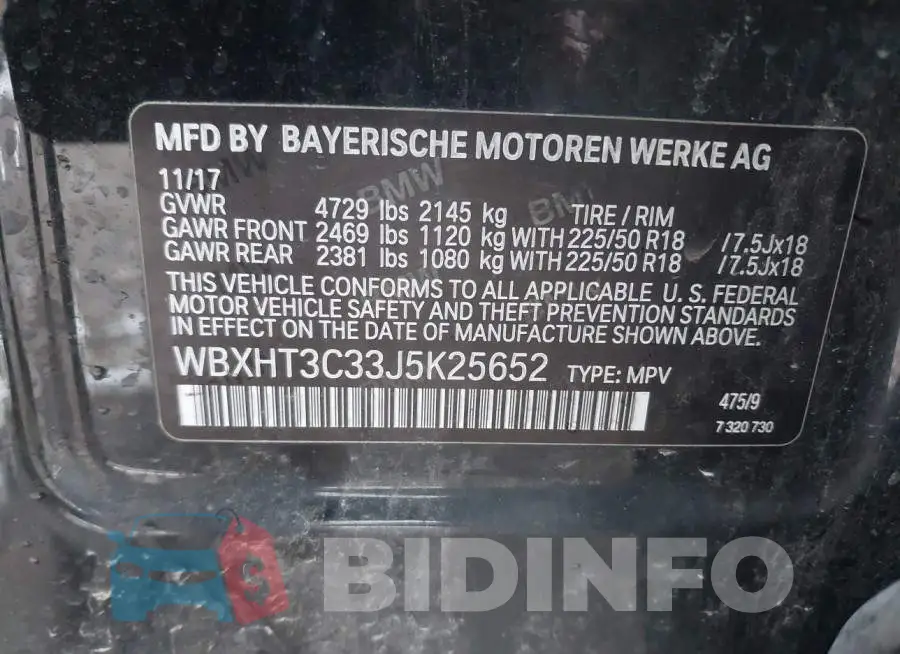 WBXHT3C33J5K25652 Photo# 9