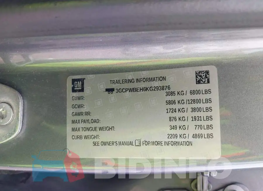 3GCPWBEH6KG293876 Photo# 9