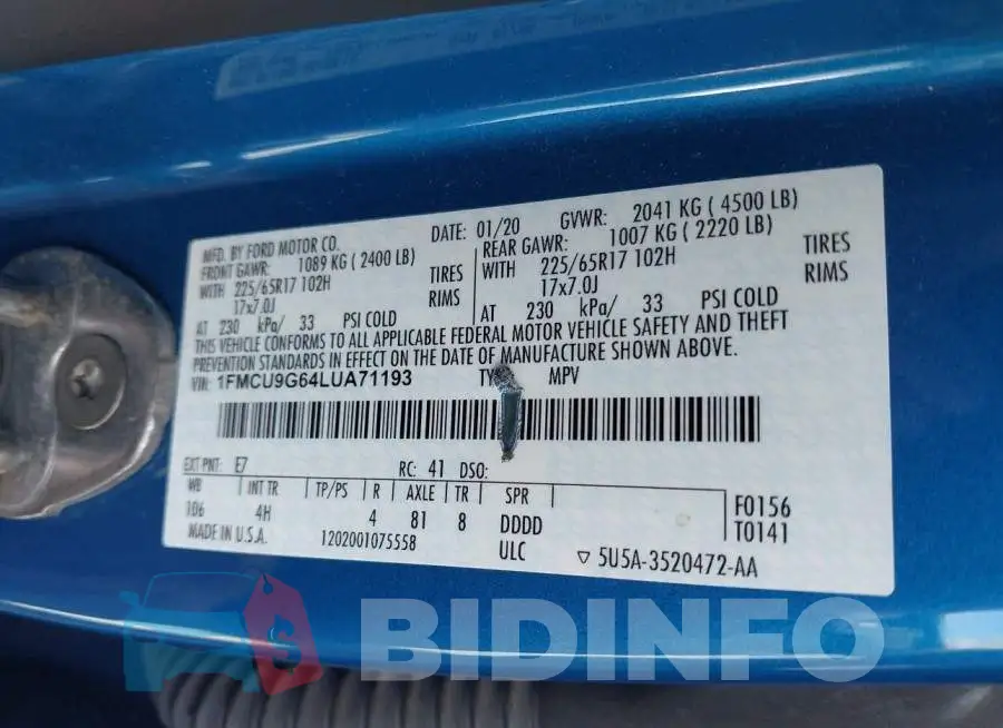 1FMCU9G64LUA71193 Photo# 9