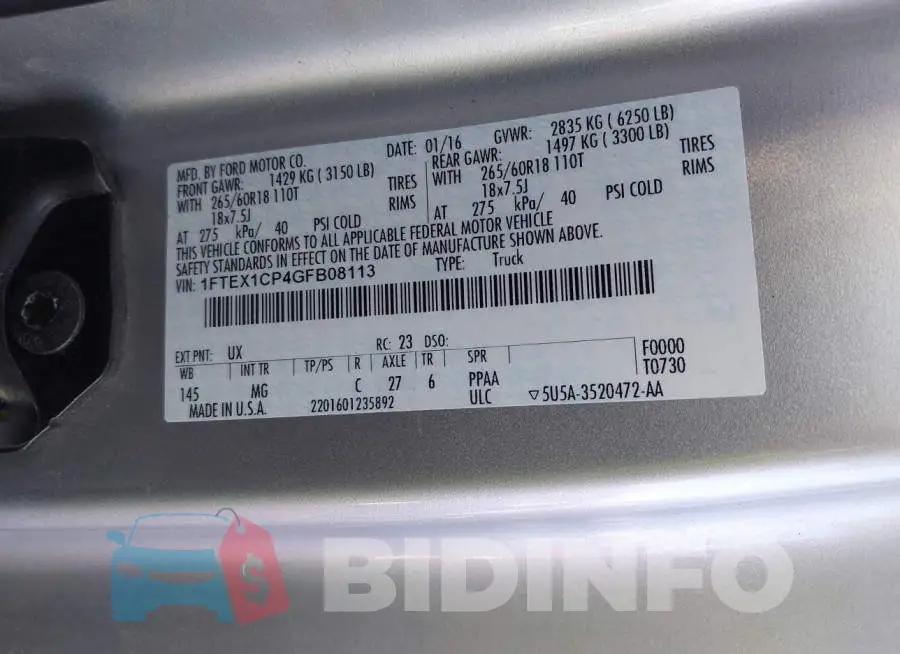 1FTEX1CP4GFB08113 Photo# 9