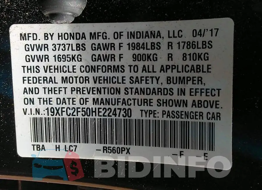 19XFC2F50HE224730 Photo# 9