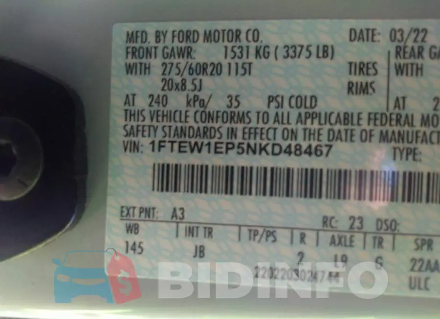 1FTEW1EP5NKD48467 Photo# 9