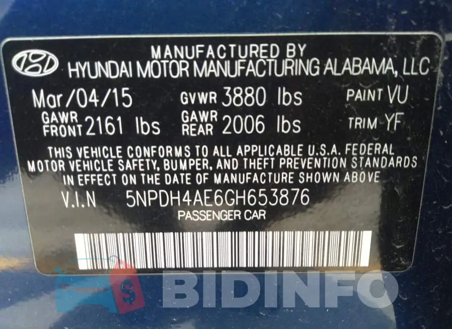 5NPDH4AE6GH653876 Photo# 9
