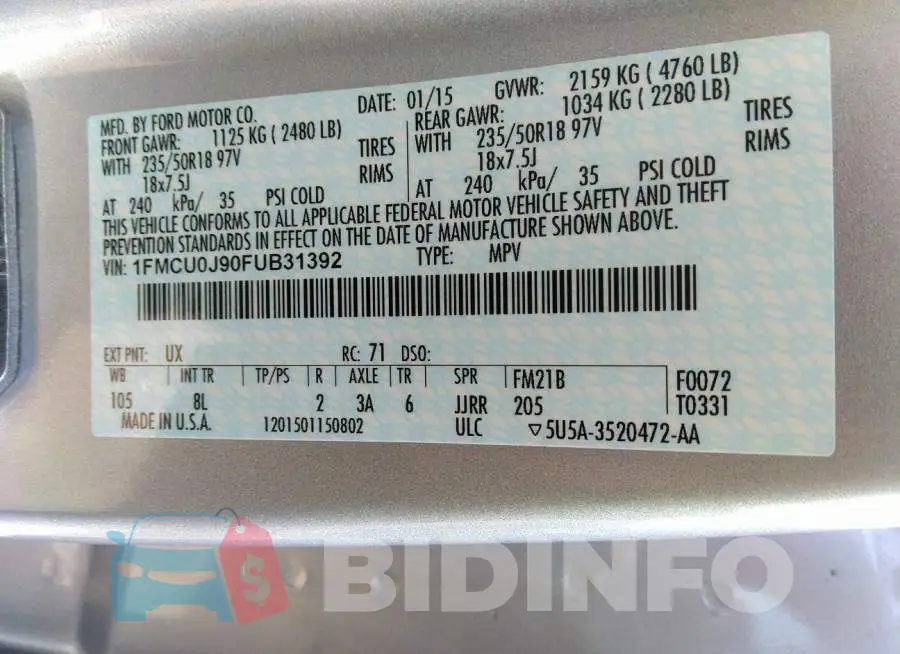 1FMCU0J90FUB31392 Photo# 9