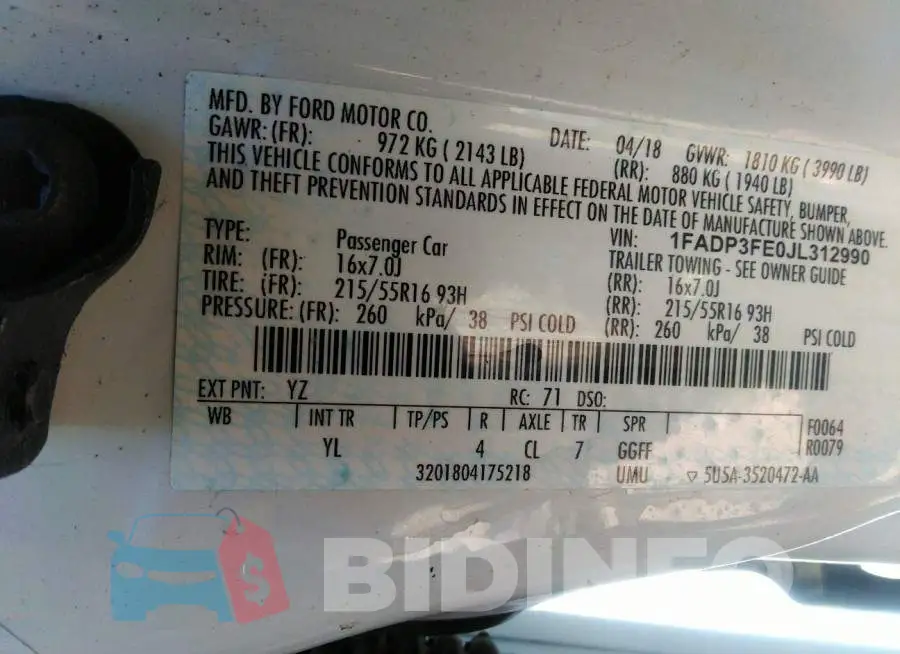 1FADP3FE0JL312990 Photo# 9