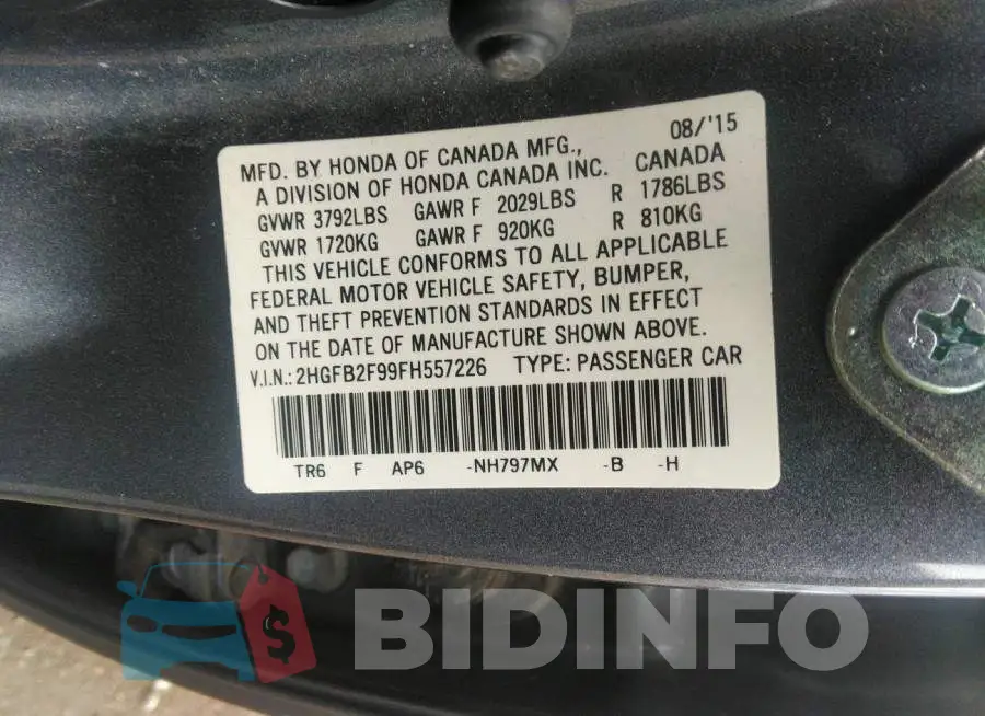 2HGFB2F99FH557226 Photo# 9