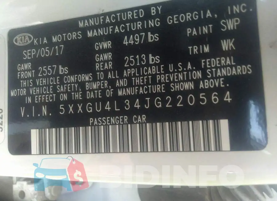 5XXGU4L34JG220564 Photo# 9