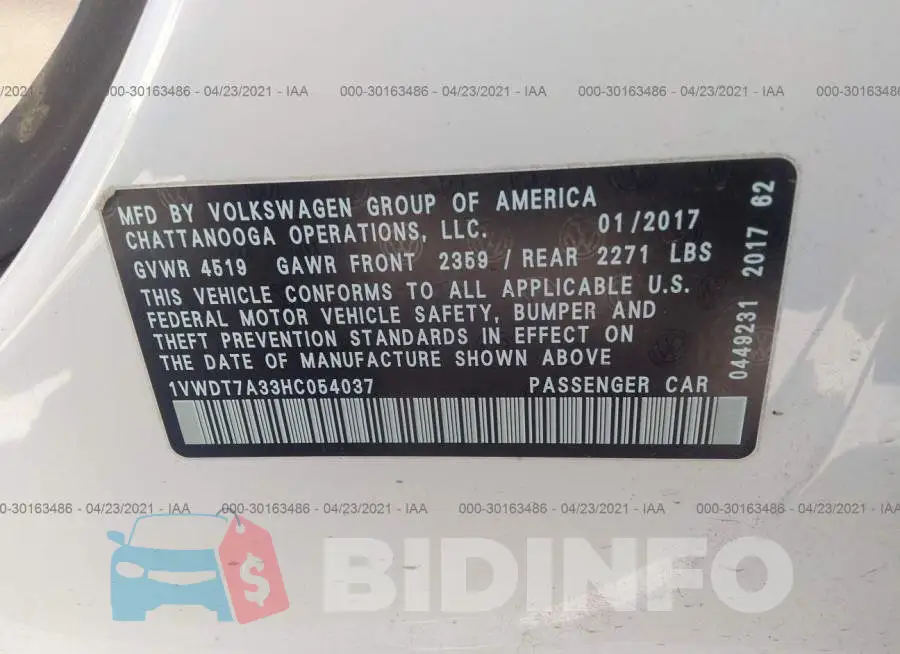 1VWDT7A33HC054037 Photo# 9