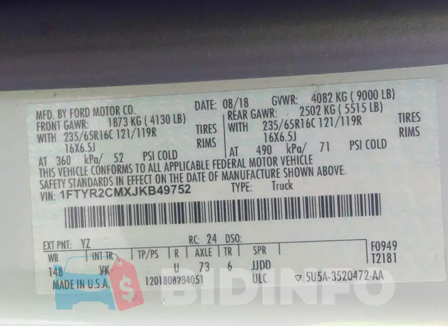 1FTYR2CMXJKB49752 Photo# 9
