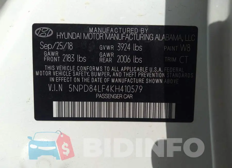 5NPD84LF4KH410579 Photo# 9