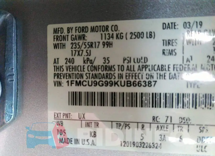 1FMCU9G99KUB66387 Photo# 9