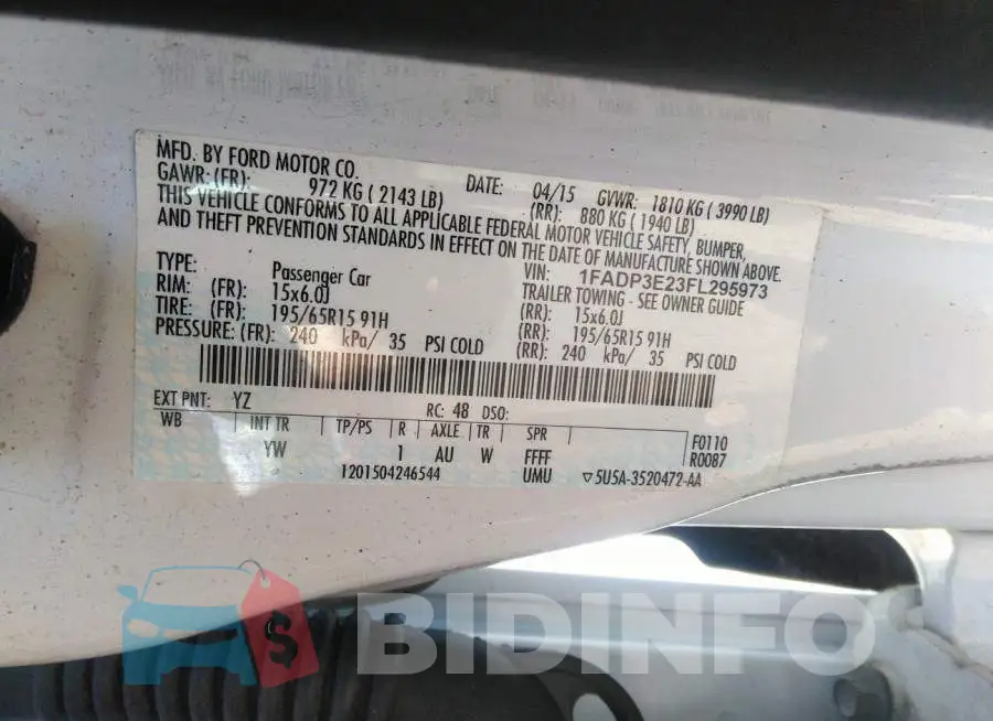 1FADP3E23FL295973 Photo# 9