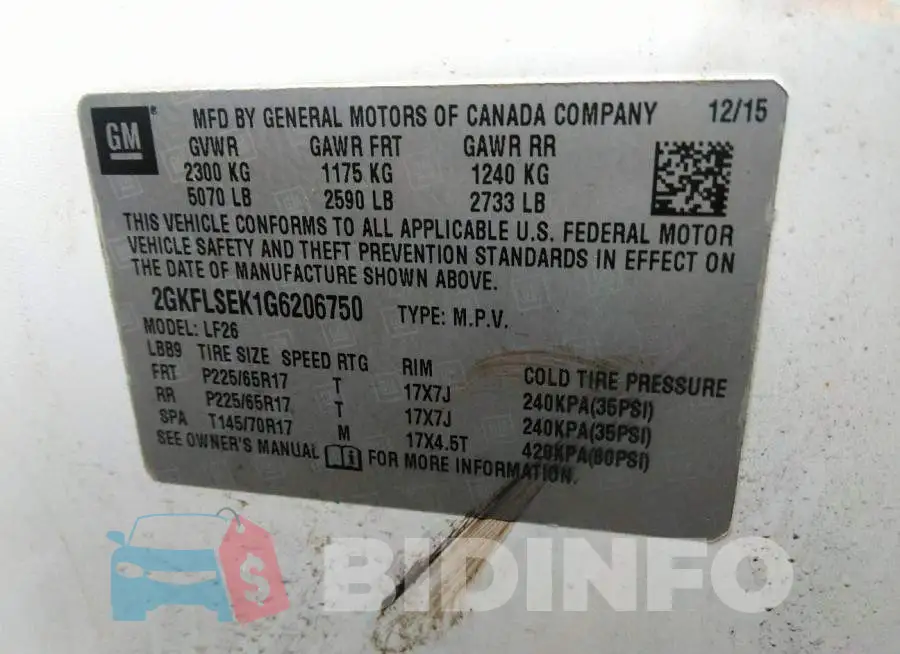 2GKFLSEK1G6206750 Photo# 9