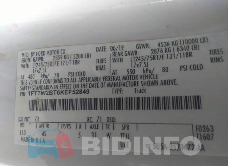 1FT7W2BT6KEF52849 Photo# 9