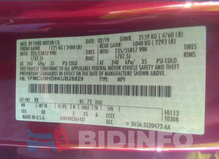 1FMCU9HD8KUB28829 Photo# 9