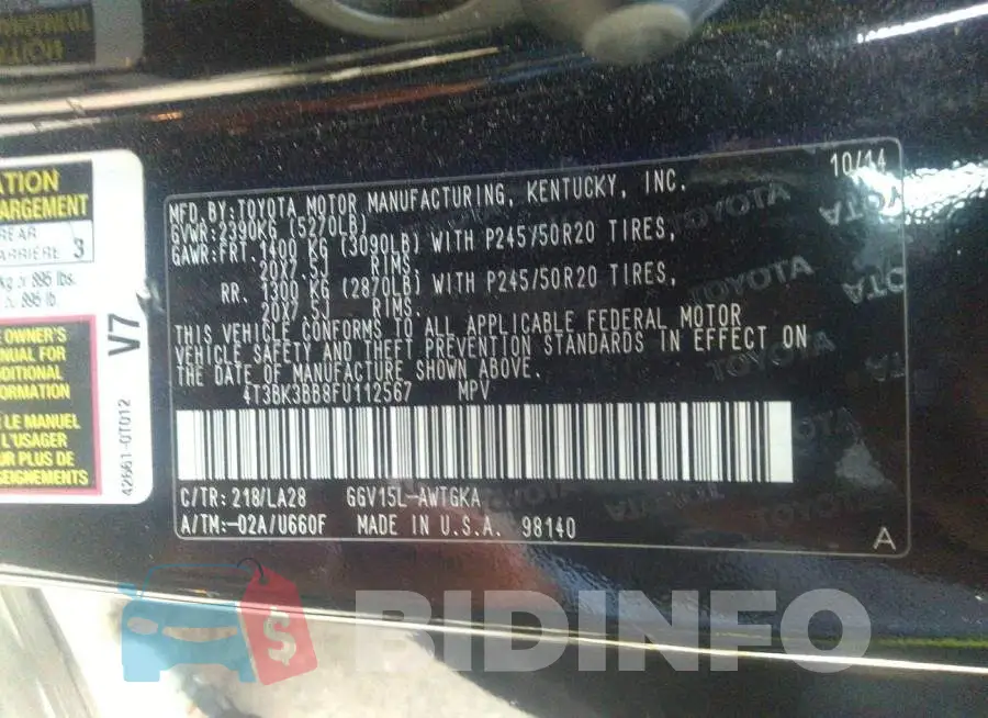4T3BK3BB8FU112567 Photo# 9