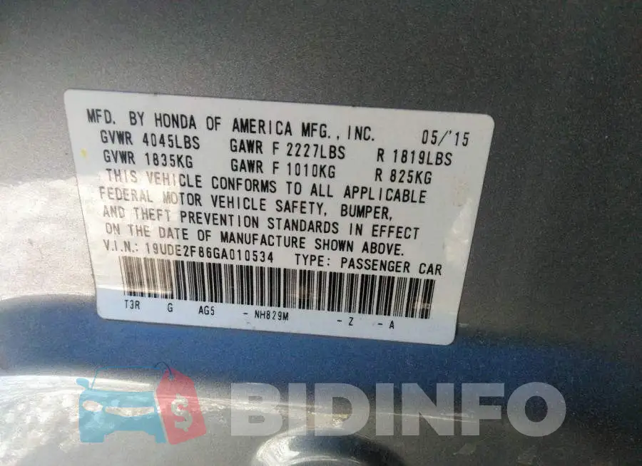 19UDE2F86GA010534 Photo# 9