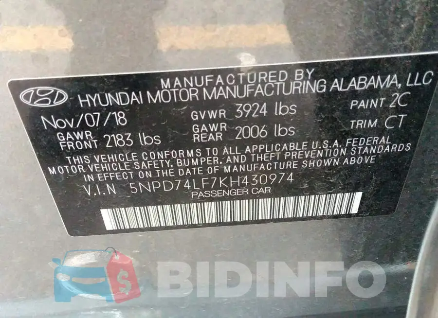 5NPD74LF7KH430974 Photo# 9