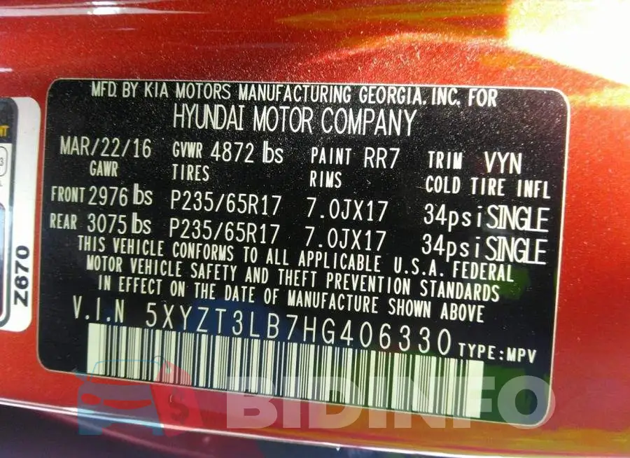 5XYZT3LB7HG406330 Photo# 9