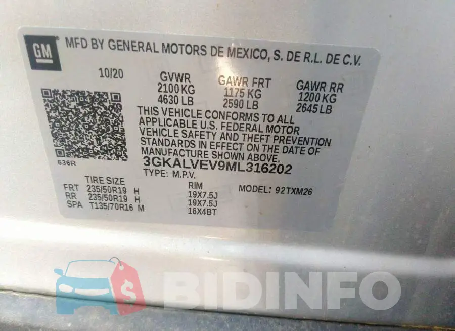 3GKALVEV9ML316202 Photo# 9