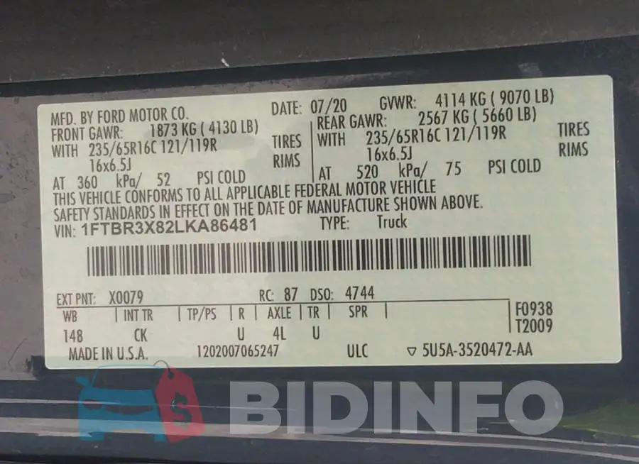1FTBR3X82LKA86481 Photo# 9
