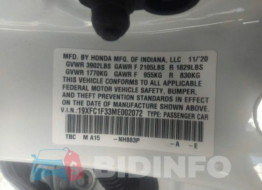 19XFC1F33ME002072 Photo# 9