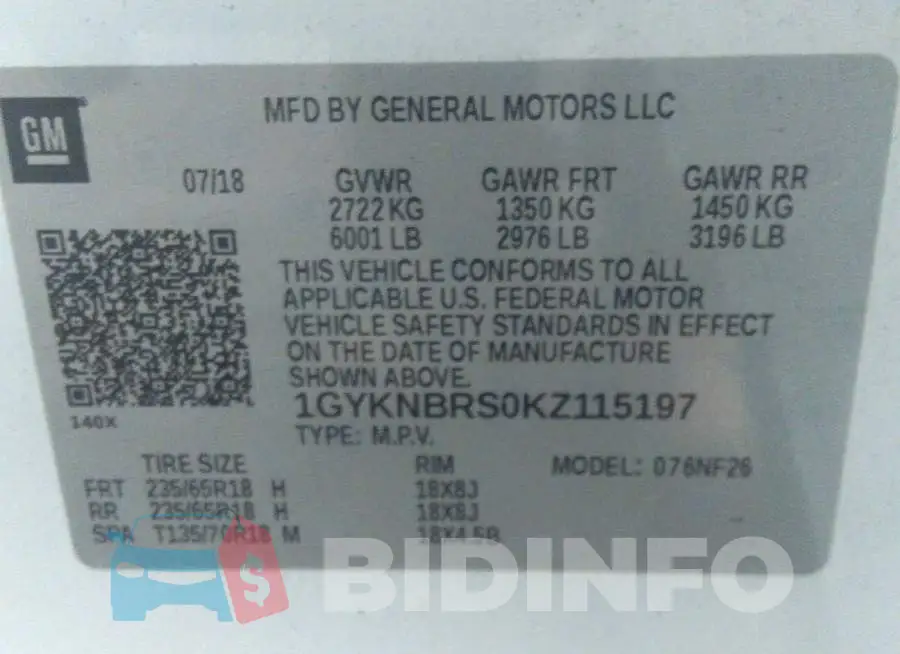 1GYKNBRS0KZ115197 Photo# 9