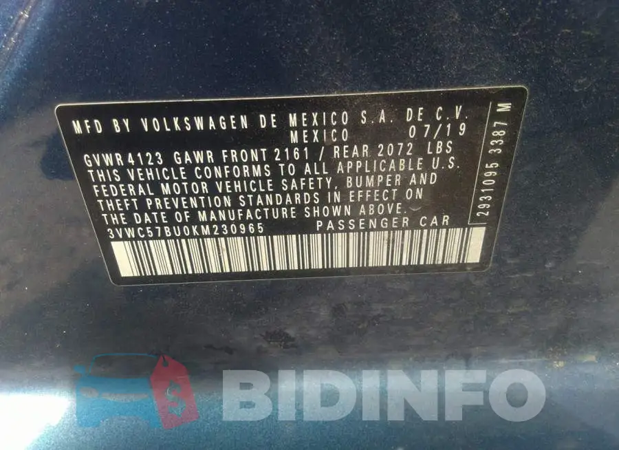 3VWC57BU0KM230965 Photo# 9