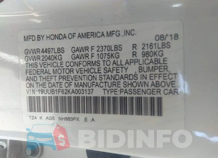 19UUB1F62KA003137 Photo# 9