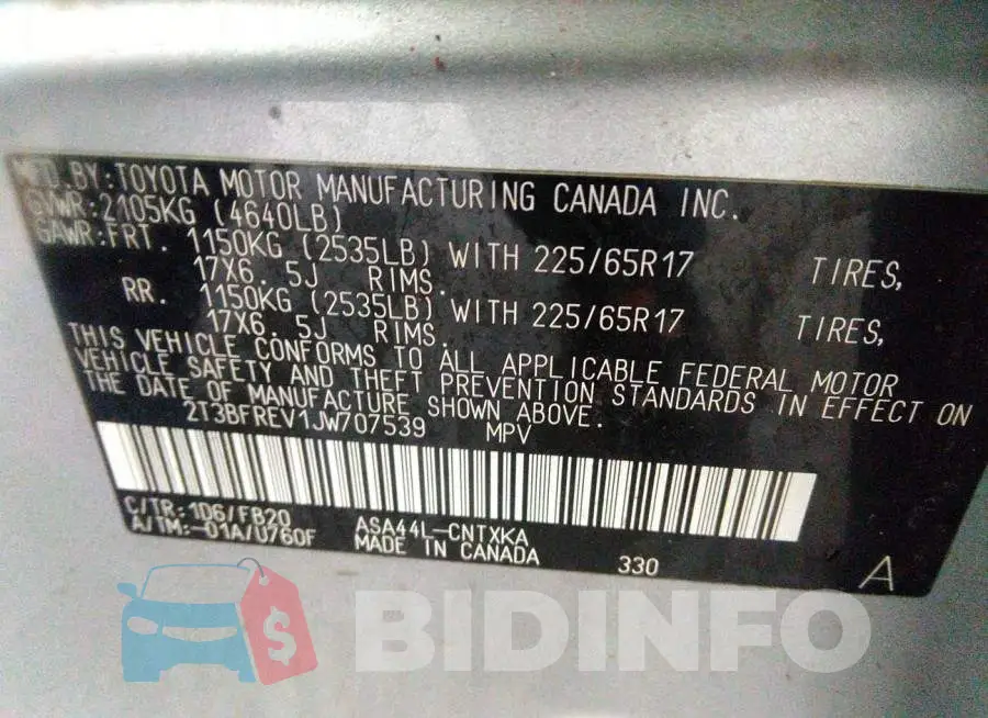 2T3BFREV1JW707539 Photo# 9