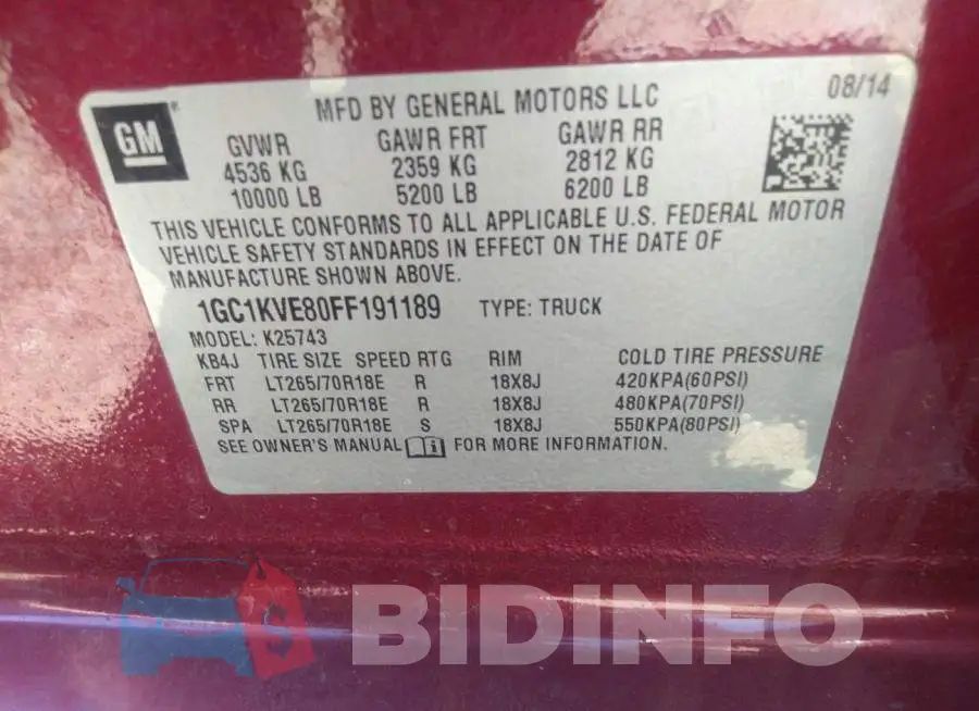 1GC1KVE80FF191189 Photo# 9