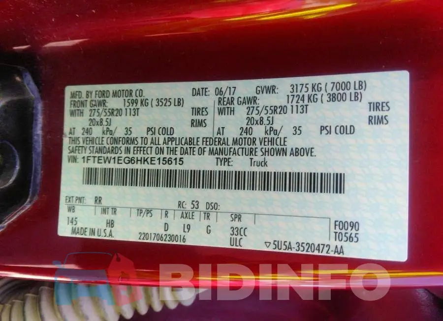 1FTEW1EG6HKE15615 Photo# 9