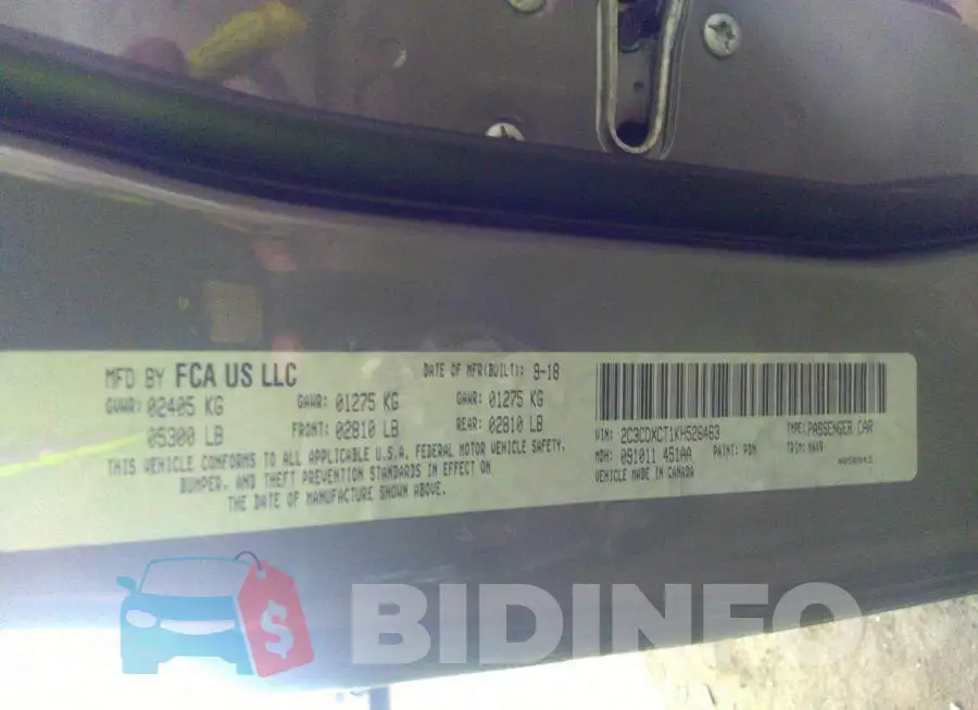 2C3CDXCT1KH526463 Photo# 9