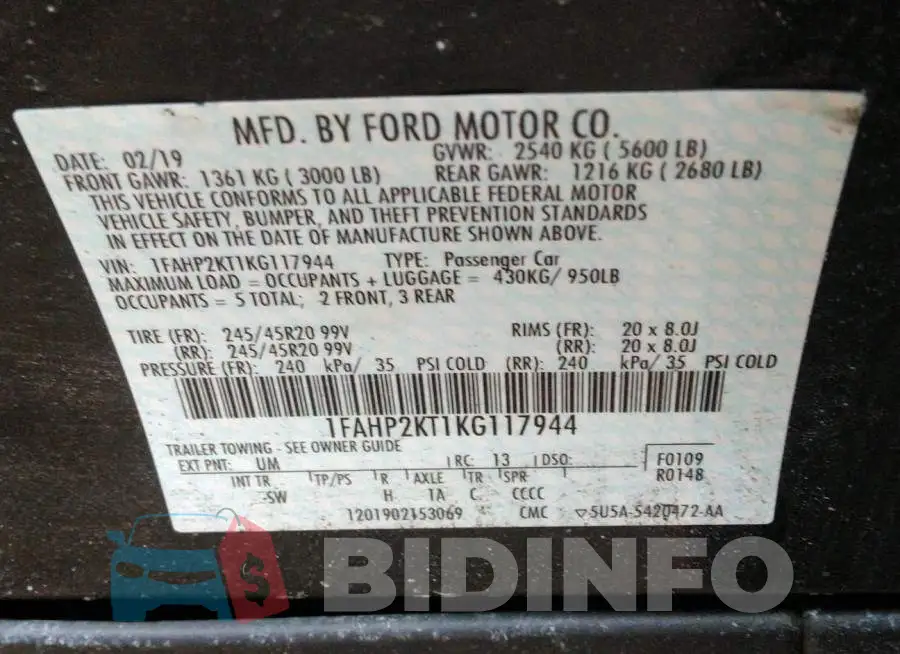 1FAHP2KT1KG117944 Photo# 9