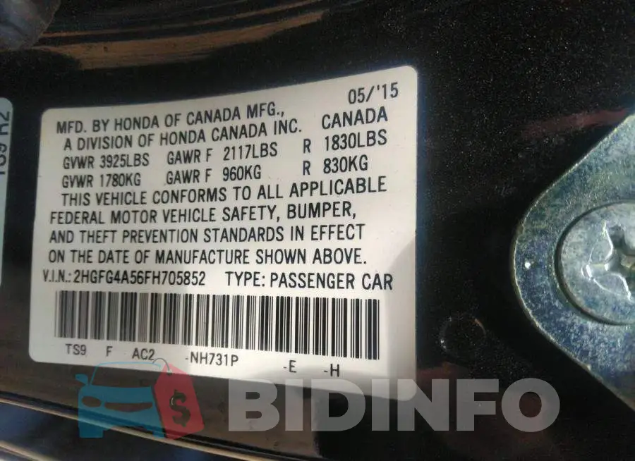 2HGFG4A56FH705852 Photo# 9